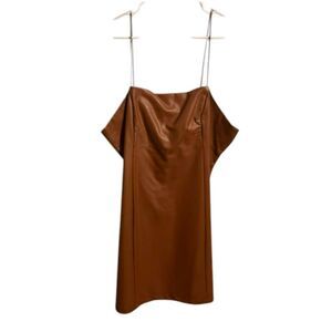 63 Wild Fable Brown Faux Leather Slip Dress | Cowl Neck | Fall Layering Mini